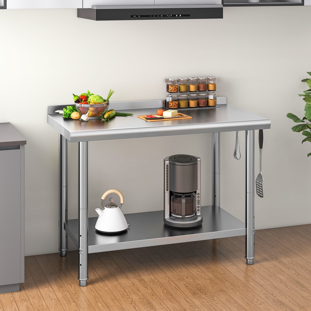 48" x 24" Stainless Steel Table Metal Table Prep Table w/ Backsplash&Undershelf