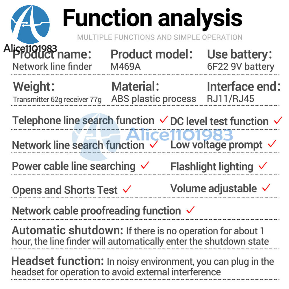 ANENG M469A Multifunctional RJ45 RJ11 Network Cables Tracker Networking Analyzer