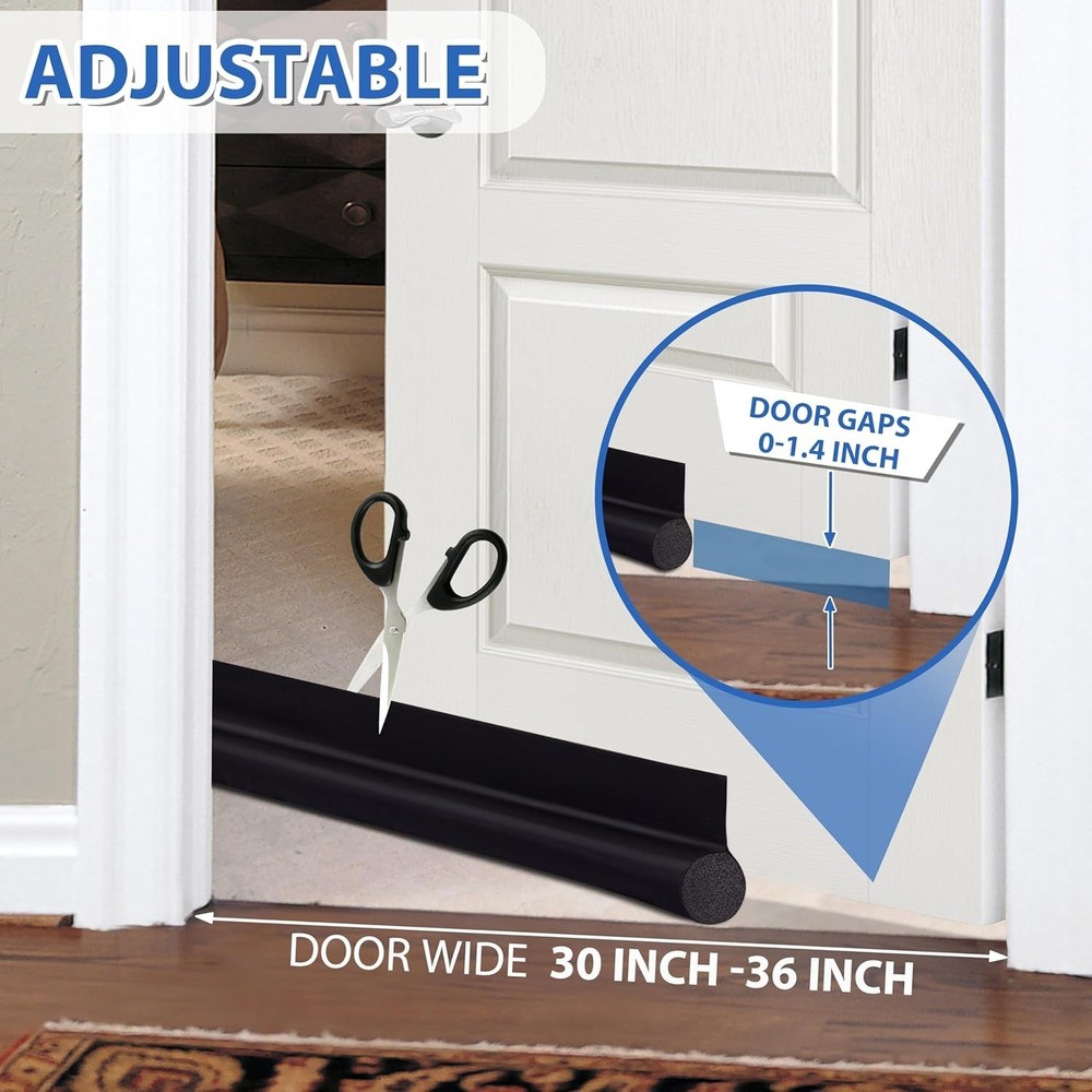 Weather-Resistant 36'' Black Door Draft Guard - Effortless Installation Solution