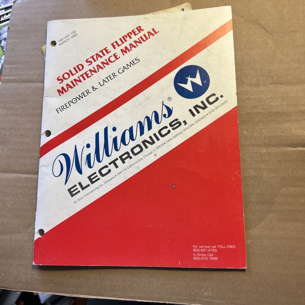 original Williams Fire Power Solid State Flipper Pinball arcade game manual