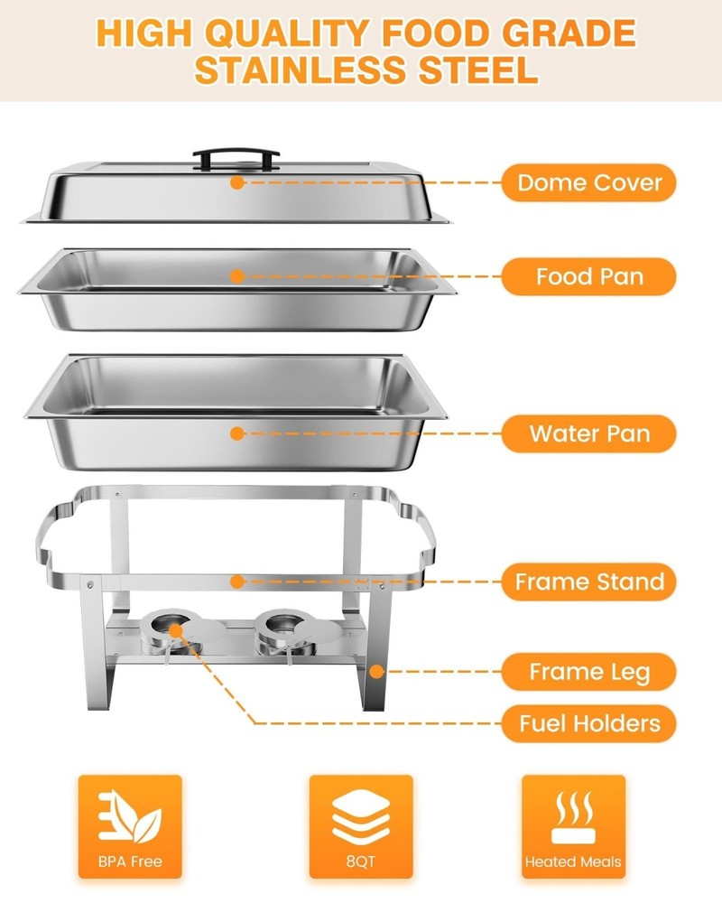 2pcs Chafing Dish Buffet Set 9L Rectangle Chafing Dishes for Buffet w/Lid Holder