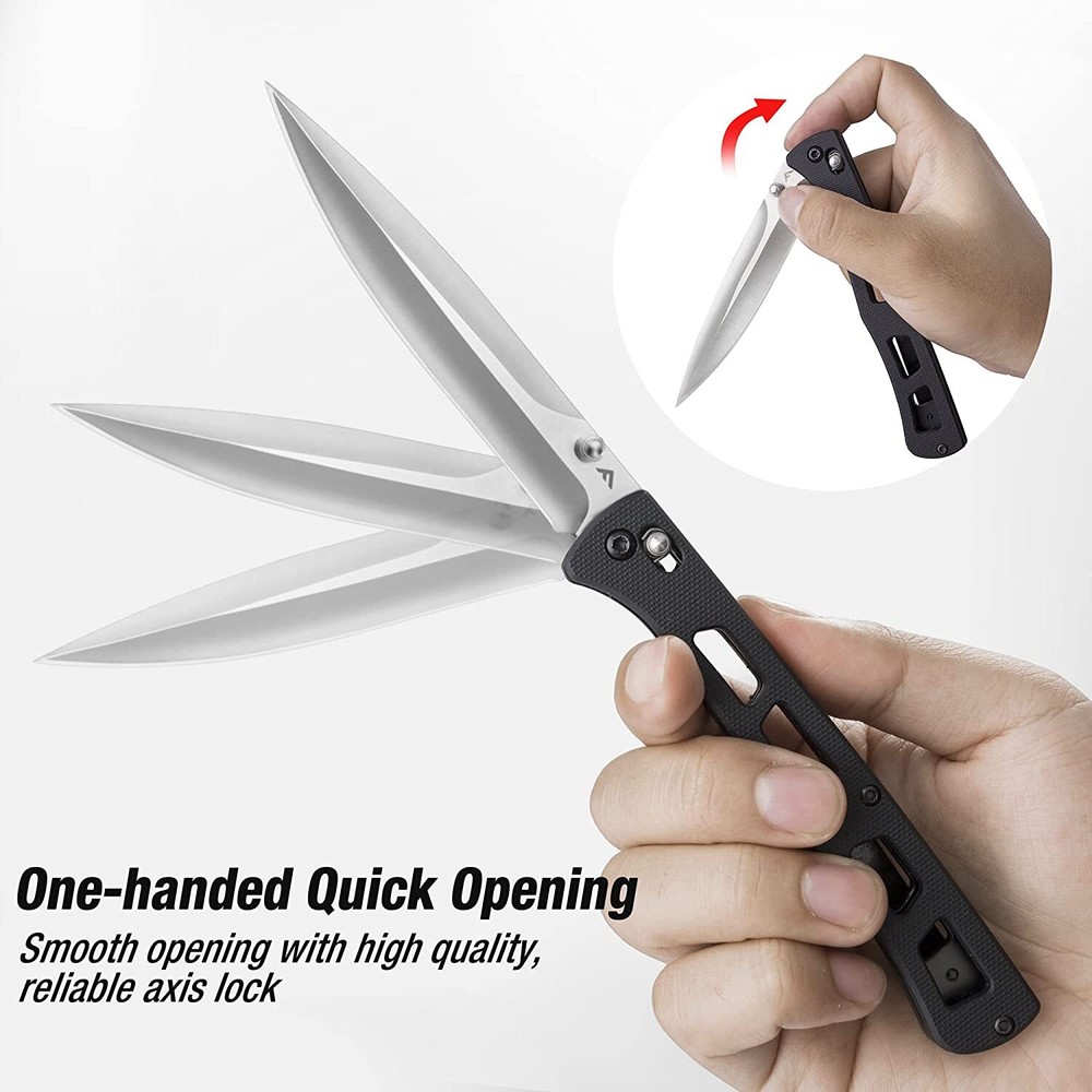 FLISSA 4" Folding Pocket Knife D2 Blade Thumb Stud Axis Lock with G10 Handle
