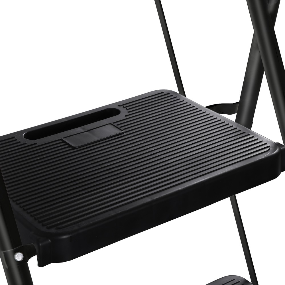 Step Ladder 3-Step Ladder with Tool Platform Folding Ladder Lightweight Black