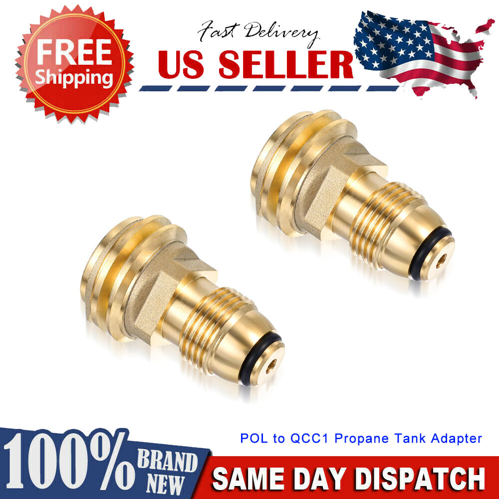 2x Propane Adapter: POL to QCC1, 100% Solid Brass, Ideal for Heaters