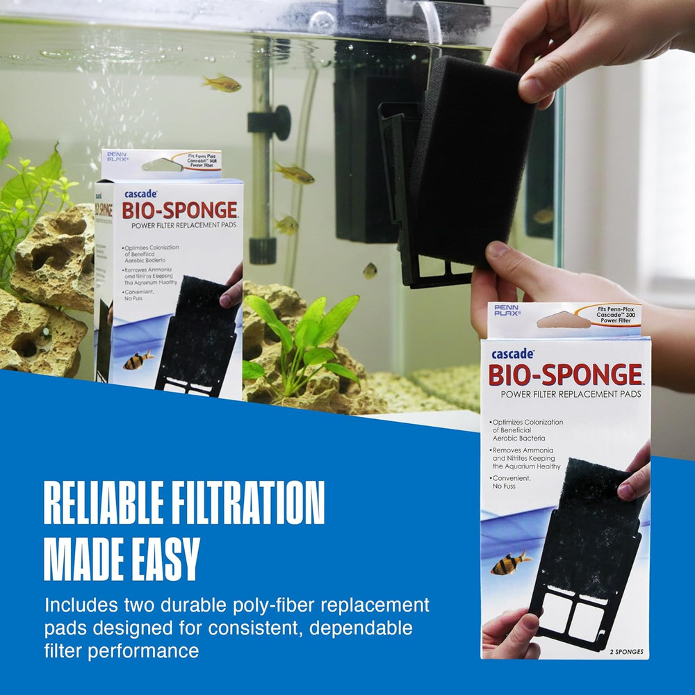 Cascade 300 GPH Hang On Filter Aquarium Bio Sponge Replacement; 2 Pac
