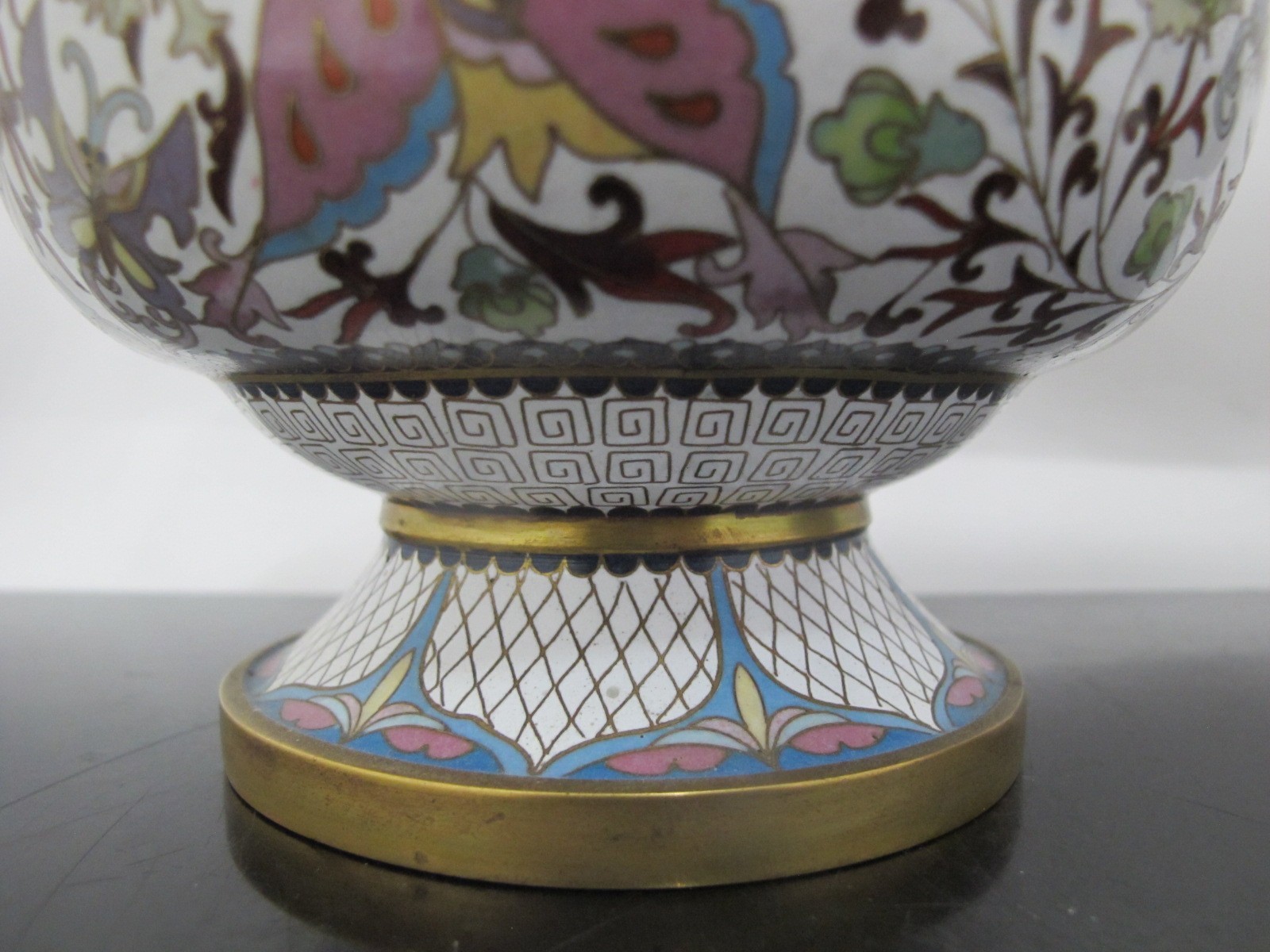 CHINESE White Enamel CLOISONNE Colorful Butterfly & Flower Vase Pair