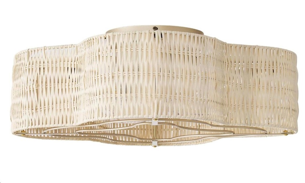 20" Rattan Flush Mount Ceiling Fan with Light Remote Control, 6 Speed