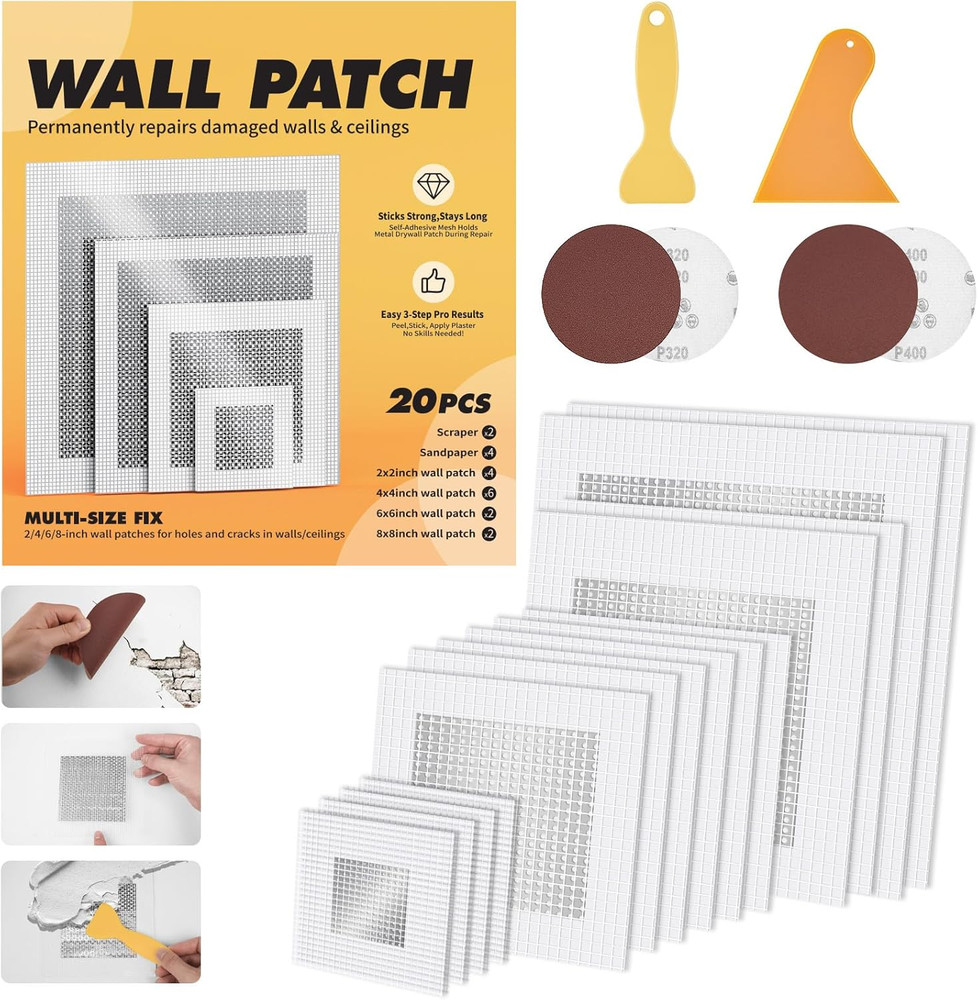 20 Pack Drywall Patch, 2/4/6/8 Inch Drywall Repair Patch, Large Hole Patch Re...