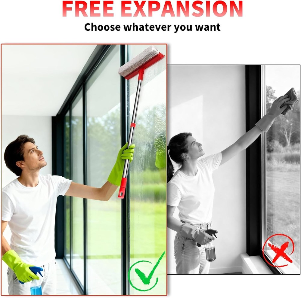 Window Squeegee with 18.5"-28.5" Retractable Handle, 2-in-1 Squeegee for Window