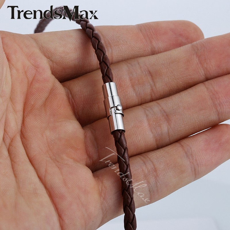 4/6/8MM Brown Braided Cord Rope Man-made Leather Necklace Gift w/ Magnetic Clasp