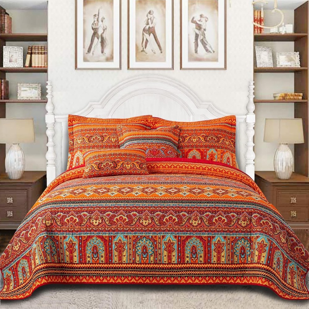 Cotton Quilt Queen Size Bedding Set 3 Pcs Boho Lightweight Bedding