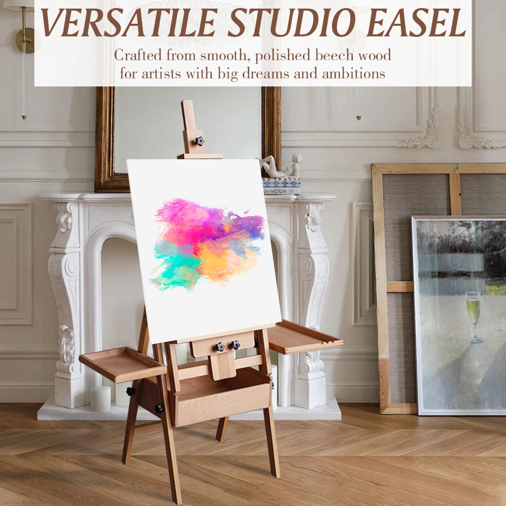 Large Wood H-Frame Easel with Storage Drawer and Palette, Foldable Art Painting