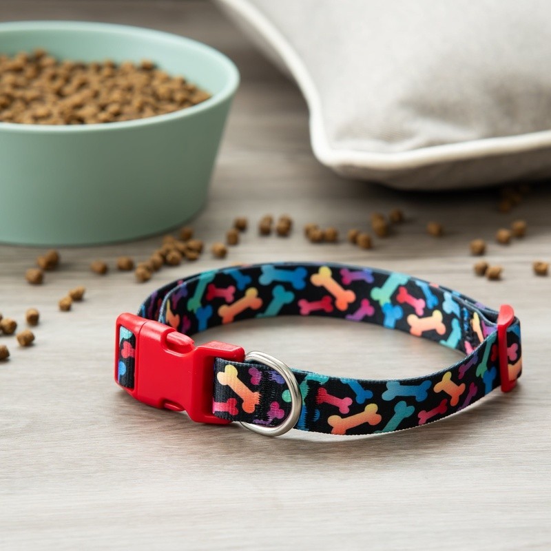 Dog Collar Multicolored Large Adjustable Bone Print Decor