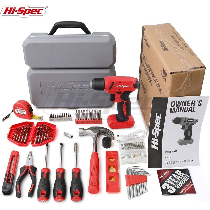 58pc Cordless Drill Driver Tool Kit USB Rechargeable Screwdriver Hammer Set