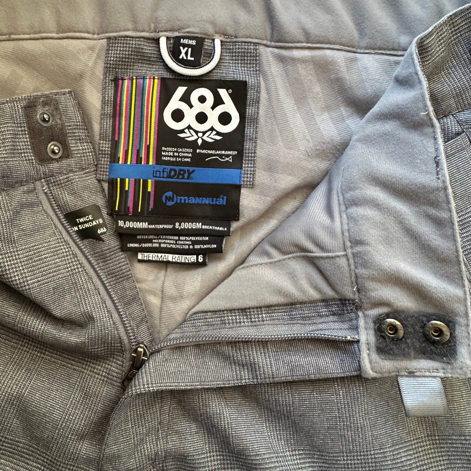 686 Mannual Infinity Ski Pant Mens XL Gray Snowboard Waterproof Breathable