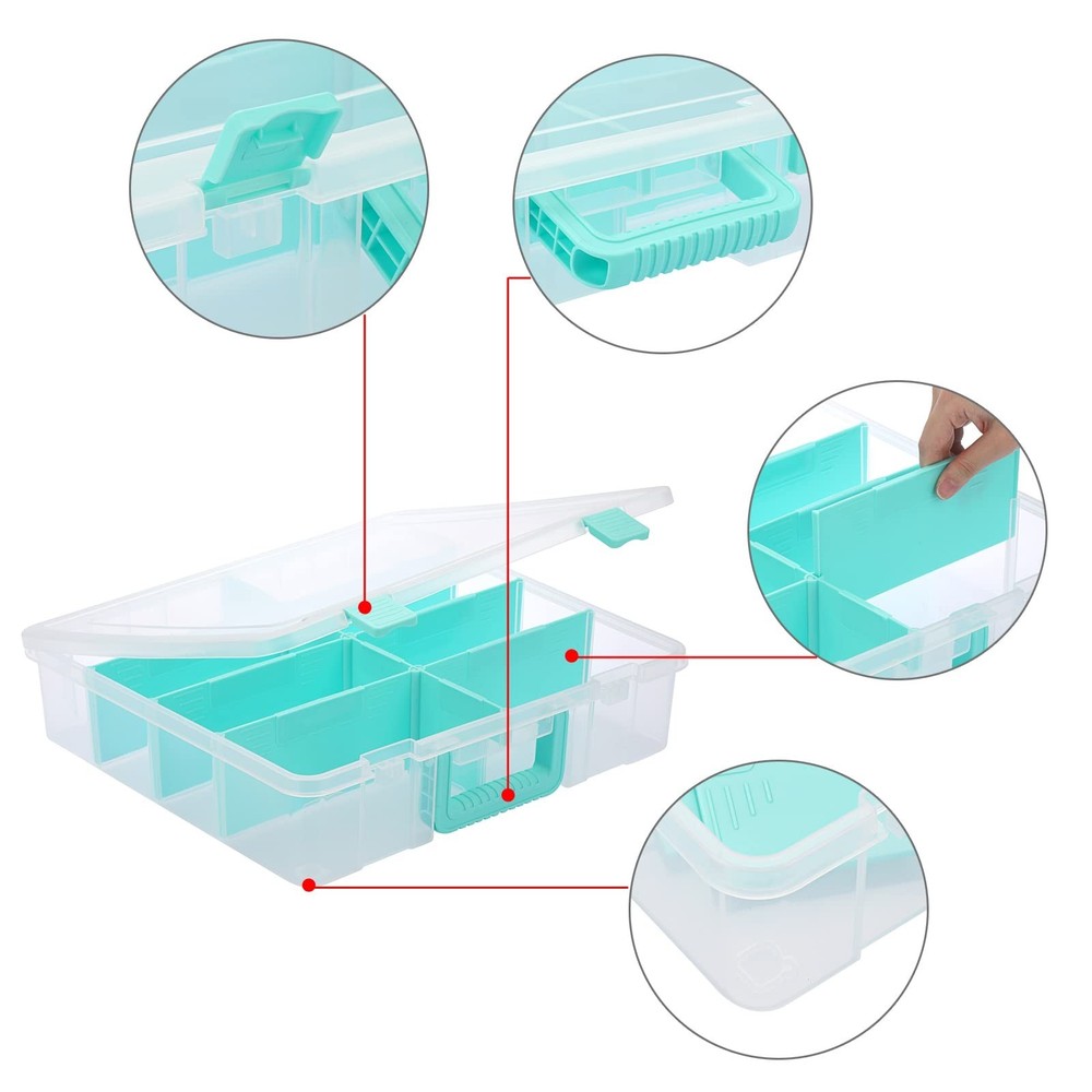 BTSKY Clear Plastic Dividing Storage Box with 8 Compartments Adjustable Stora...
