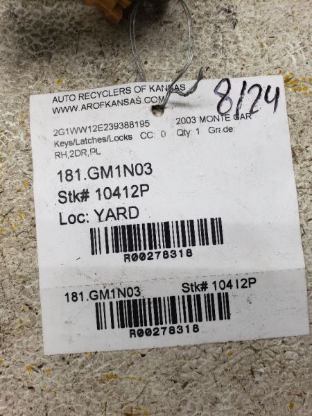 2003 MONTE CAR Keys/Latches/Locks 278318