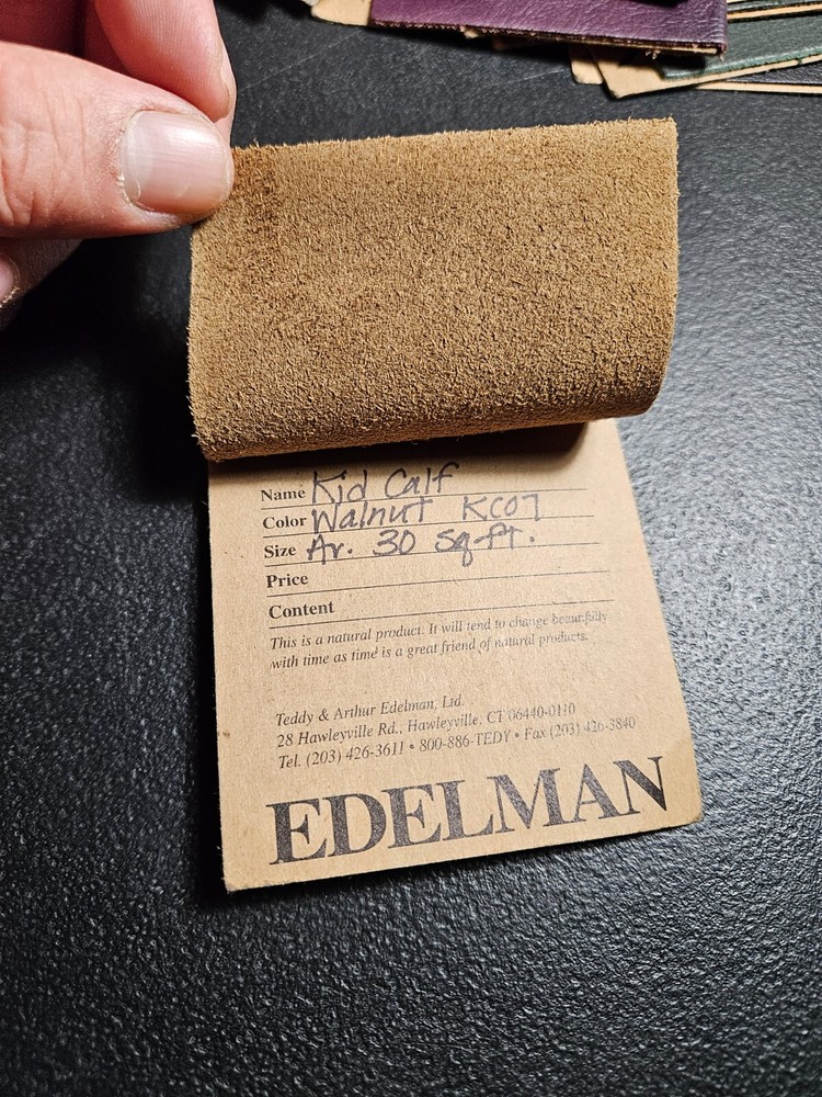 KID CALF, "WALNUT" COWHIDE. EDELMAN LEATHER PATCH 3 X 3