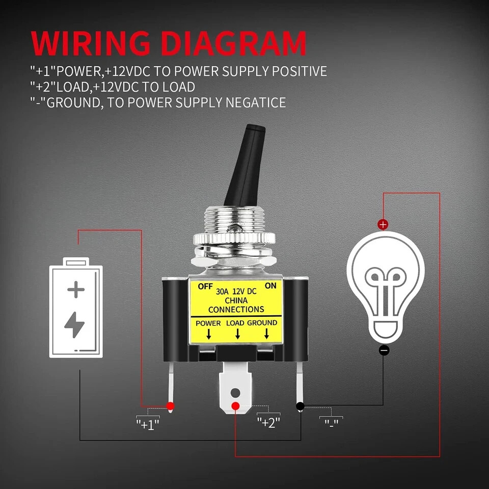 30 Amp Heavy Duty DC Toggle Switch 12V 30A Lighted Toggle Switch with Red LED 1