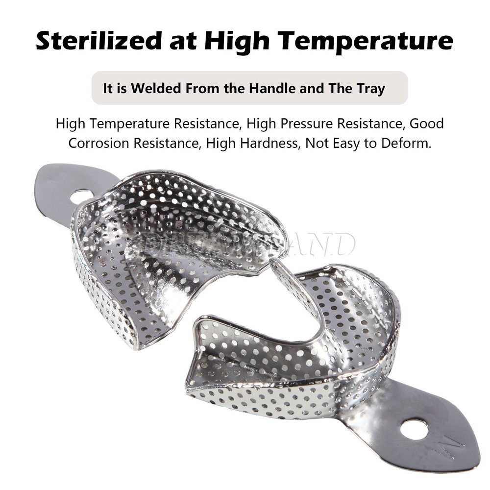 6 Metal Dental Impression Trays set Perforated Upper & Lower Denture Instruments