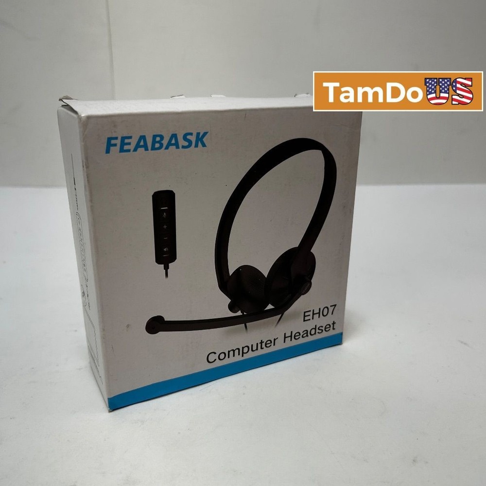 FEABASK EH07 Computer Headset USB/3.5mm w/ Mic Inline Mute Volume Control