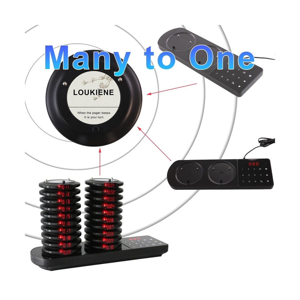 Restaurant Pager System, 20 Wireless Coaster Beeper Guest Customer Queue Page...