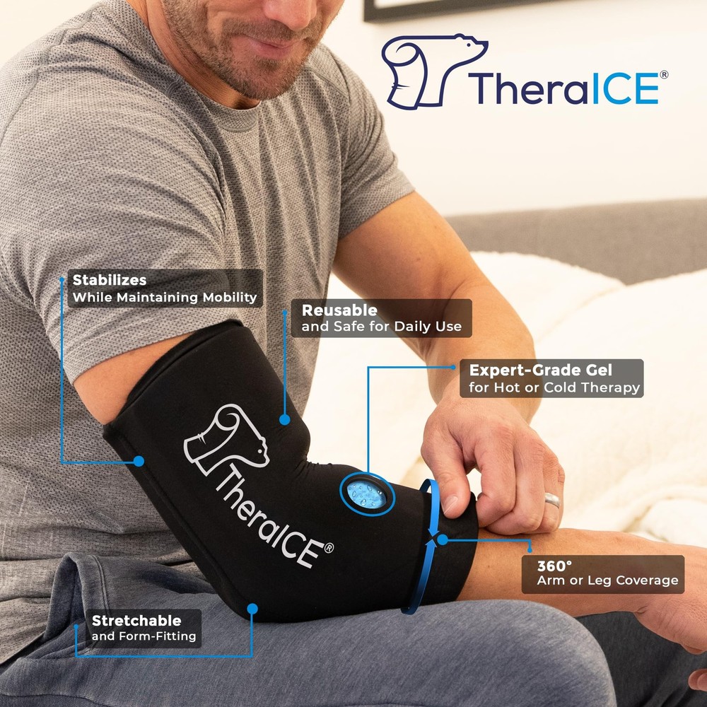 TheraICE Elbow Ice Pack Wrap Compression Sleeve for Small/Medium, Black