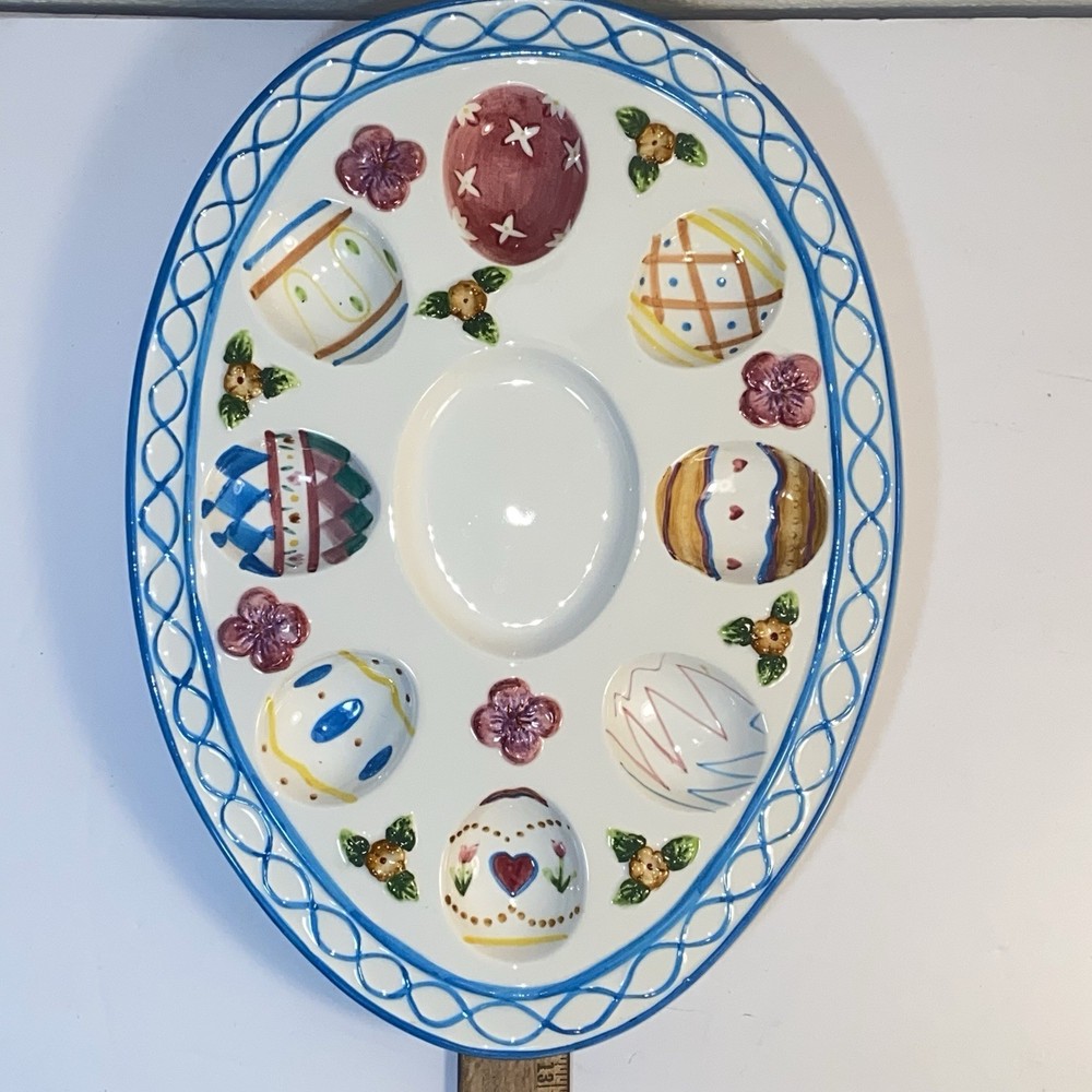 Alliance Power Easter Egg Deviled Egg Floral Platter Tray Dish 12" x 9"
