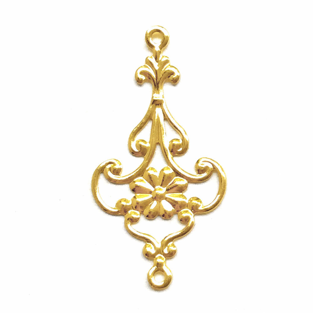 Art Deco Flower Filigree 2 Loop Links 29x15mm Solid Brass Q10 Per Pkg