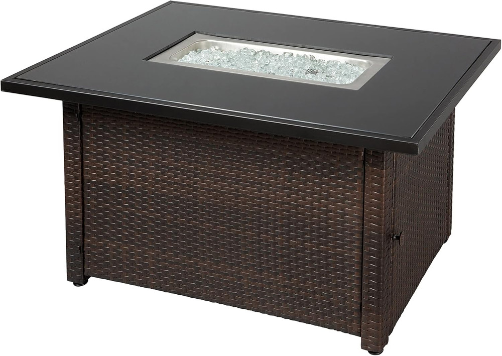 Stylish Brown/Black Rectangular Outdoor Gas Fire Table with Multi Color Design
