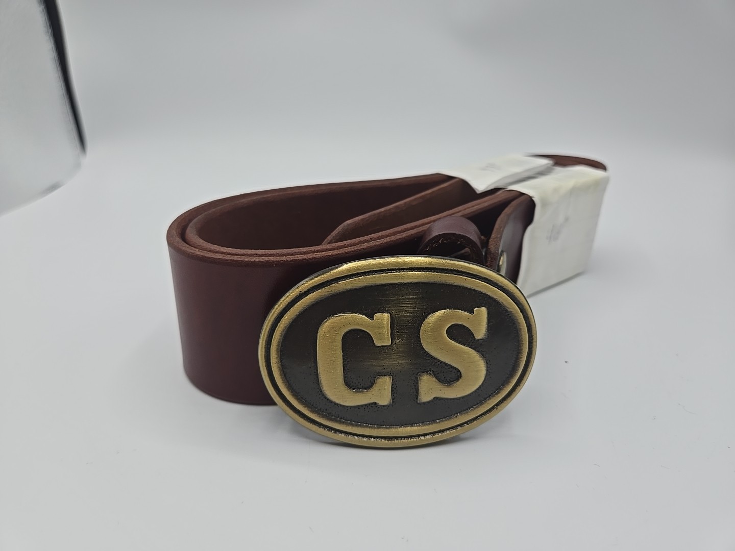 Replica Civil War Reenactment Confederate Belt Plate Brown Leather Belt Size 48