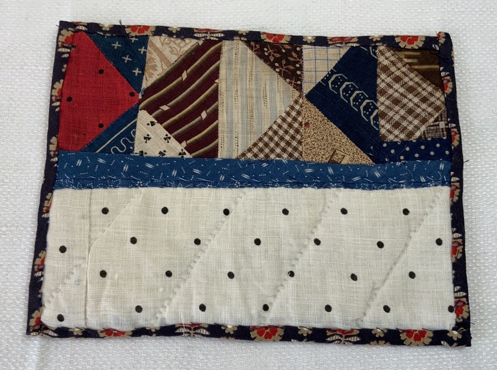 Antique Vintage Patchwork Quilt Table Topper, Early Calico Prints, Triangles