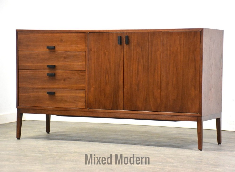 Refinished Walnut Mid Century Credenza