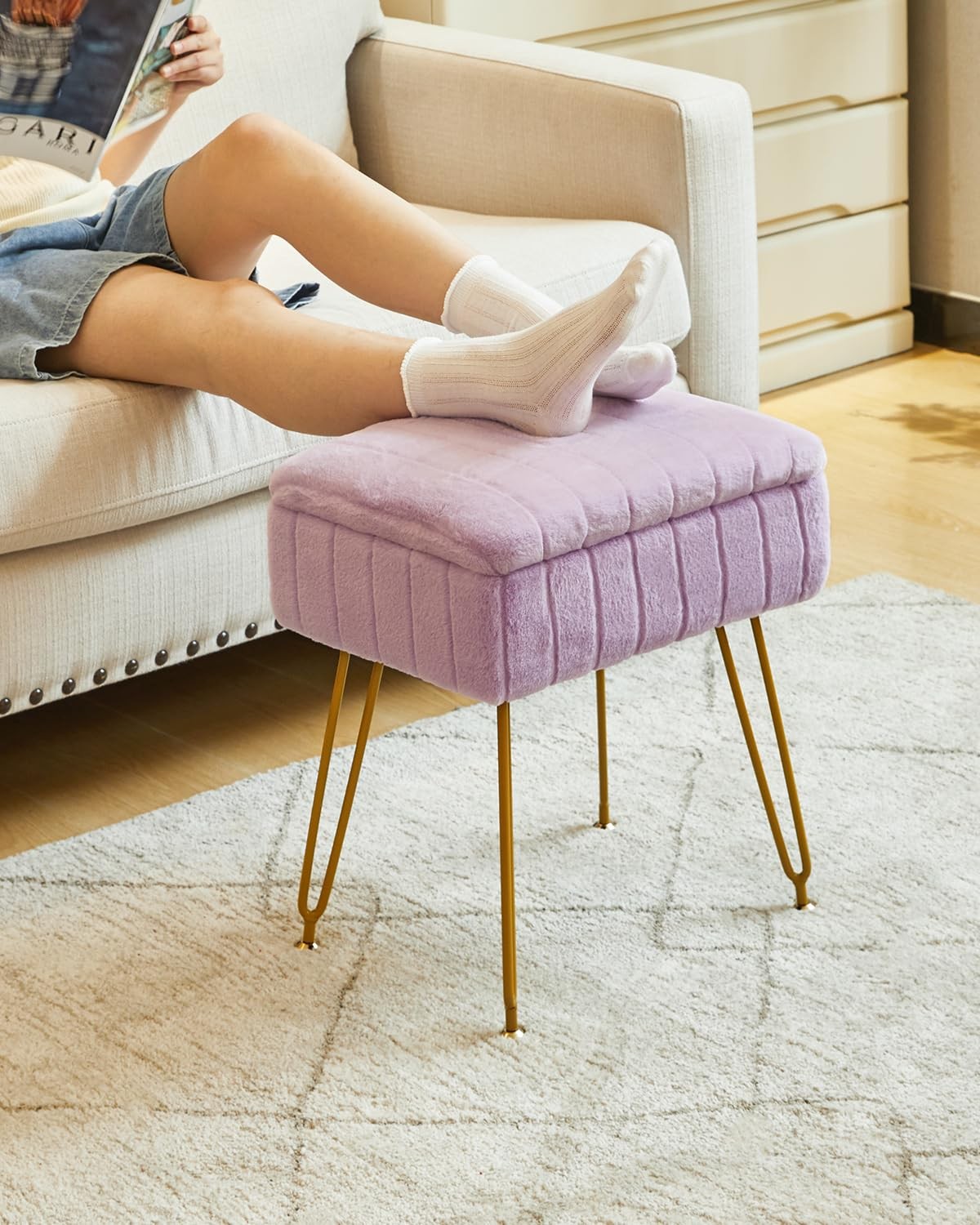 Stool Chair with Storage Space, Footrest Footstool Ottoman, Small Side Table,...