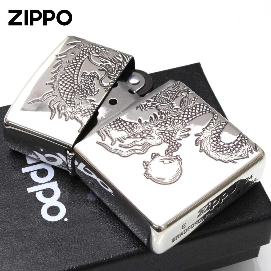 Zippo Dragon 2-sided continuous processing Japanese pattern Silver smoked finish