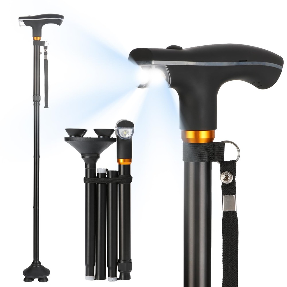 Parlora Walking Cane with LED Light - Foldable, Adjustable, Collapsible, Free...