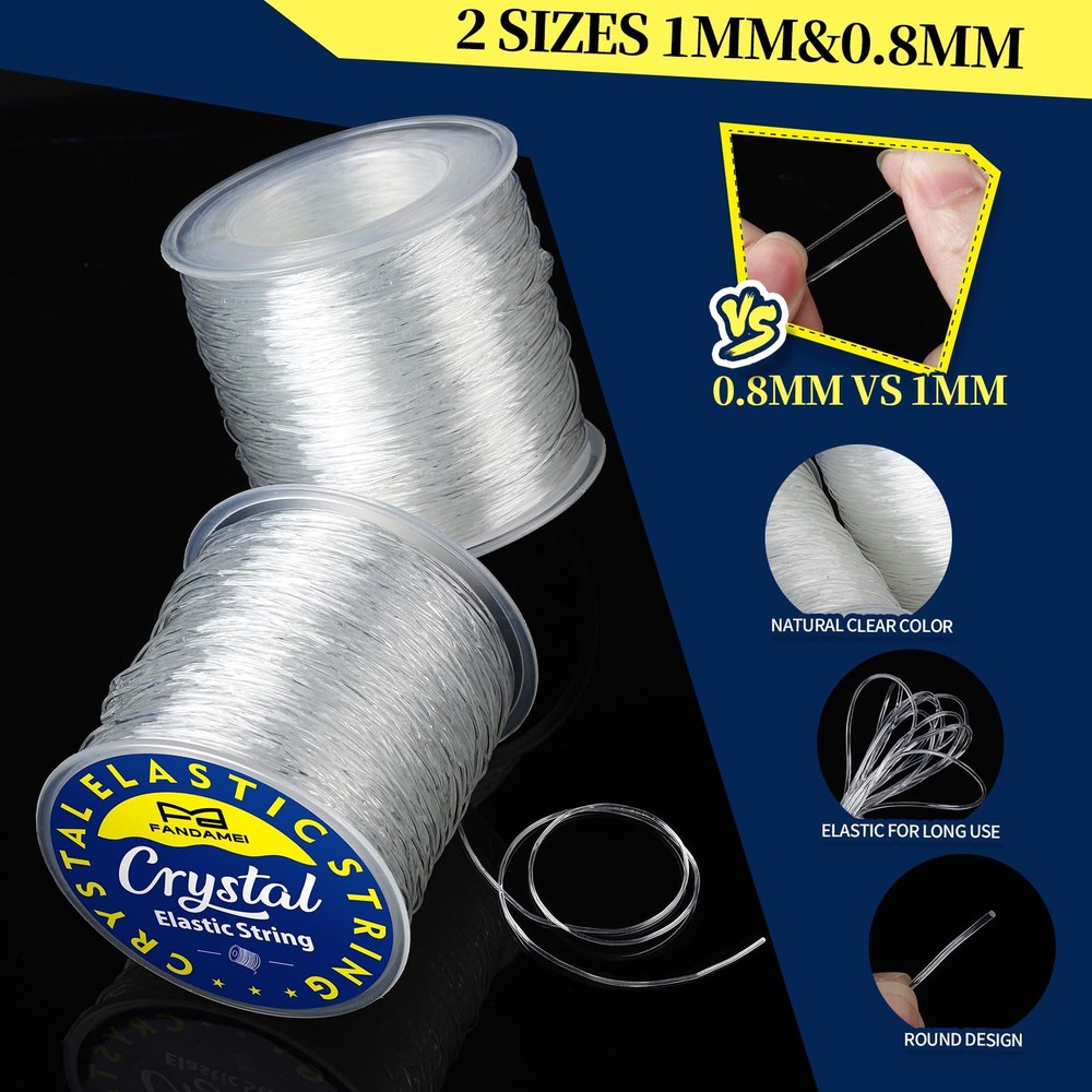 FANDAMEI Elastic String for Bracelets Making Kit, 1mm&0.8mm Clear