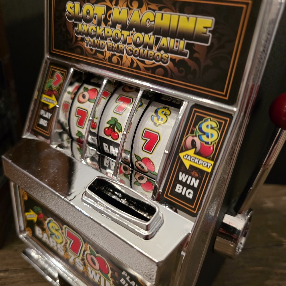 Tabletop Slot Machine Mini Accepts Coins Bars, Cherry, 7, Tiny TESTED W/ VIDEO