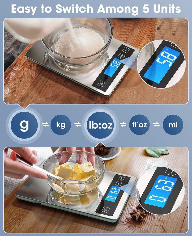 Multifunction Digital Kitchen Scale, 9"x6.3" Platform