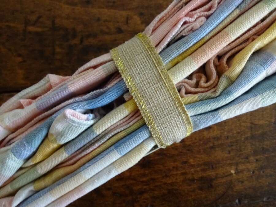 THE FARMHOUSE 6PC PASTEL CHECK Ruffled EASTER SPRING NAPKINS Rachel Ashwell