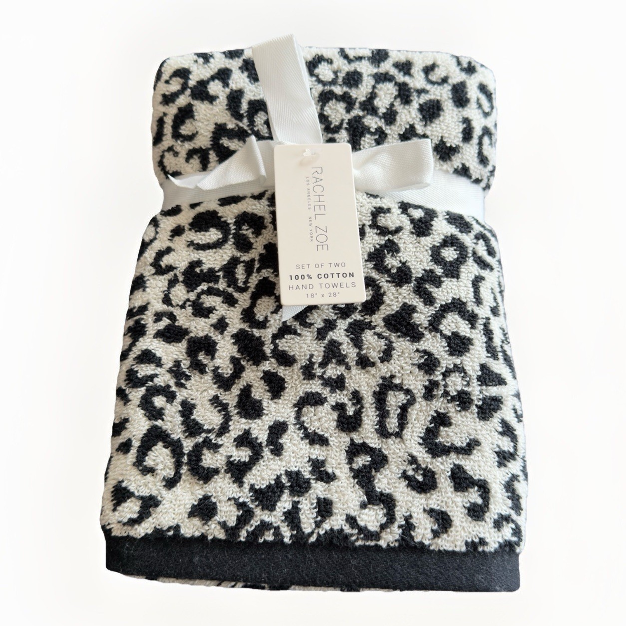 4 Rachel Zoe Animal Print Leopard Cheetah White Black 2 Bath 2 Hand Towels Set 4