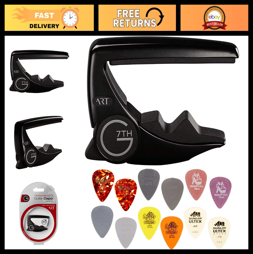 6 String Capo - Performance 3 ART, Satin Black + Dunlop Pick Variety Pack