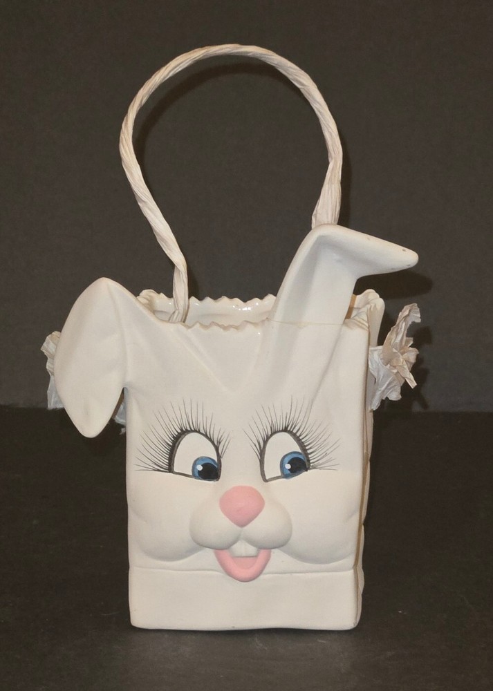 Easter Bunny Rabbit Spring Ceramic Bag Anthropomorphic Scioto Mold 5.25"