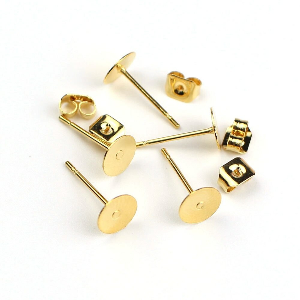 40pcs Stainless Steel Blank Pad Flat Earring Post Studs Base Pins with Ear Back