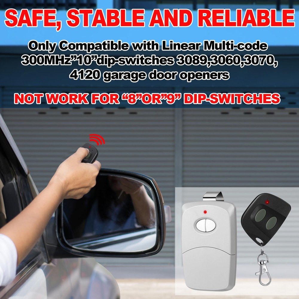 Garage Door Remote 2 Pcs 10 DIP Switch Compatible with Multicode 300MHz