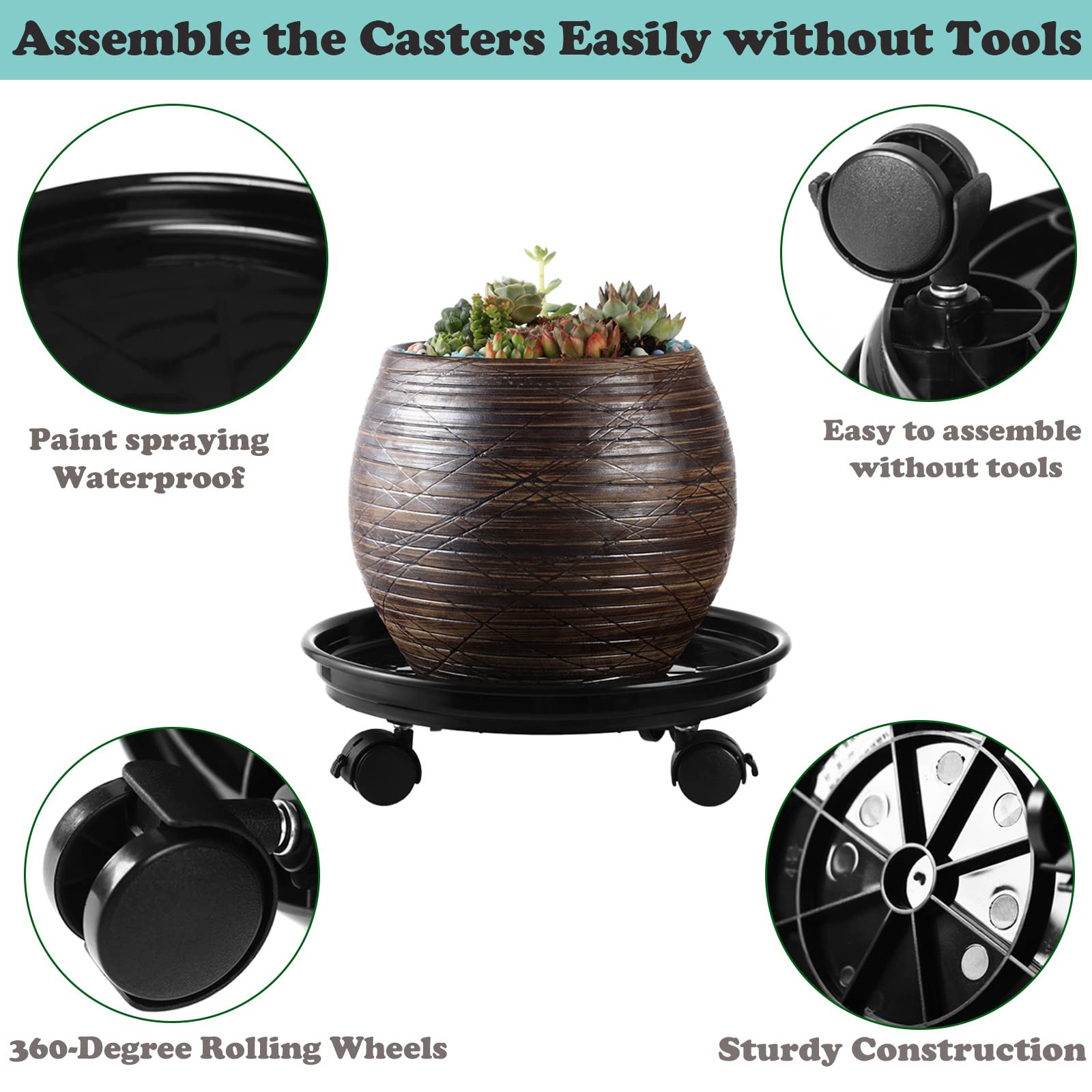 6 Packs Plant Caddy with Wheels 11.8" Plastic Rolling Plant Dolly Coasters He...