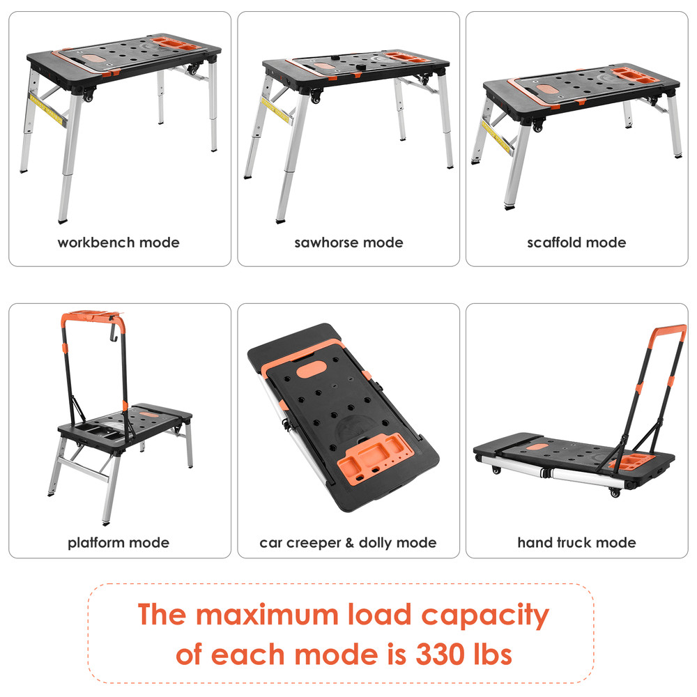 7-In-1 Multifunctional Folding Work Table, Portable Workbench for Garage, as Saw