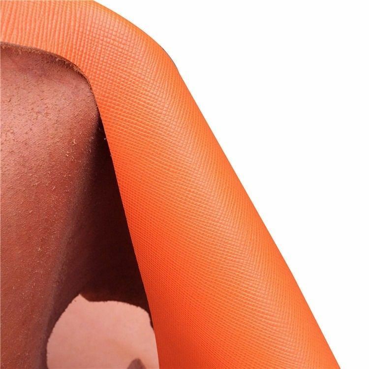 Orange taiga First layer leather material cross pattern cowhide Leathercraft DIY