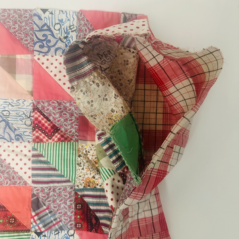 Handmade Quilted Pillow Cover Diagonal Square Quilt Patchwork Pattern 17" x 17”