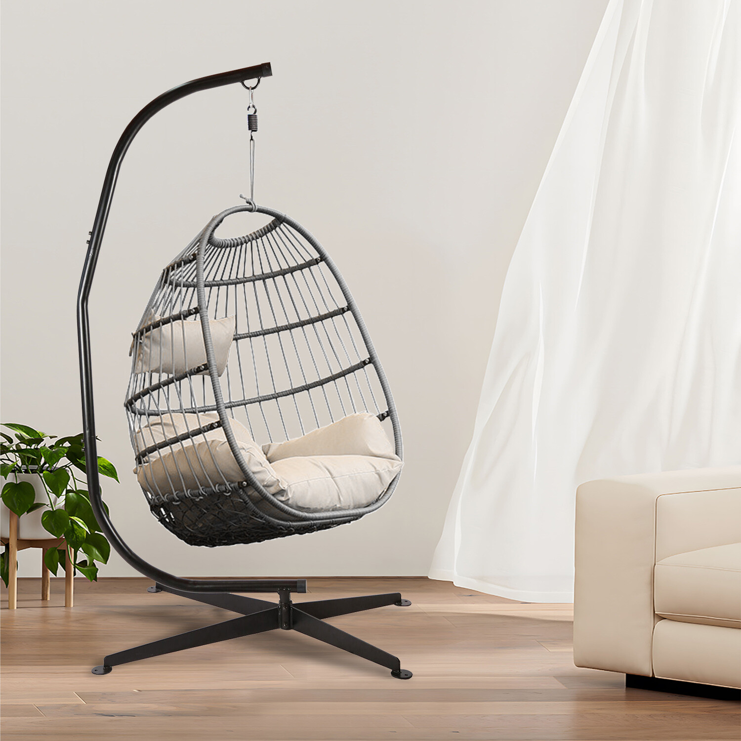 Hanging Hammock C-Stand for Chair Porch Swing Weather Resistant 360 Degree Steel